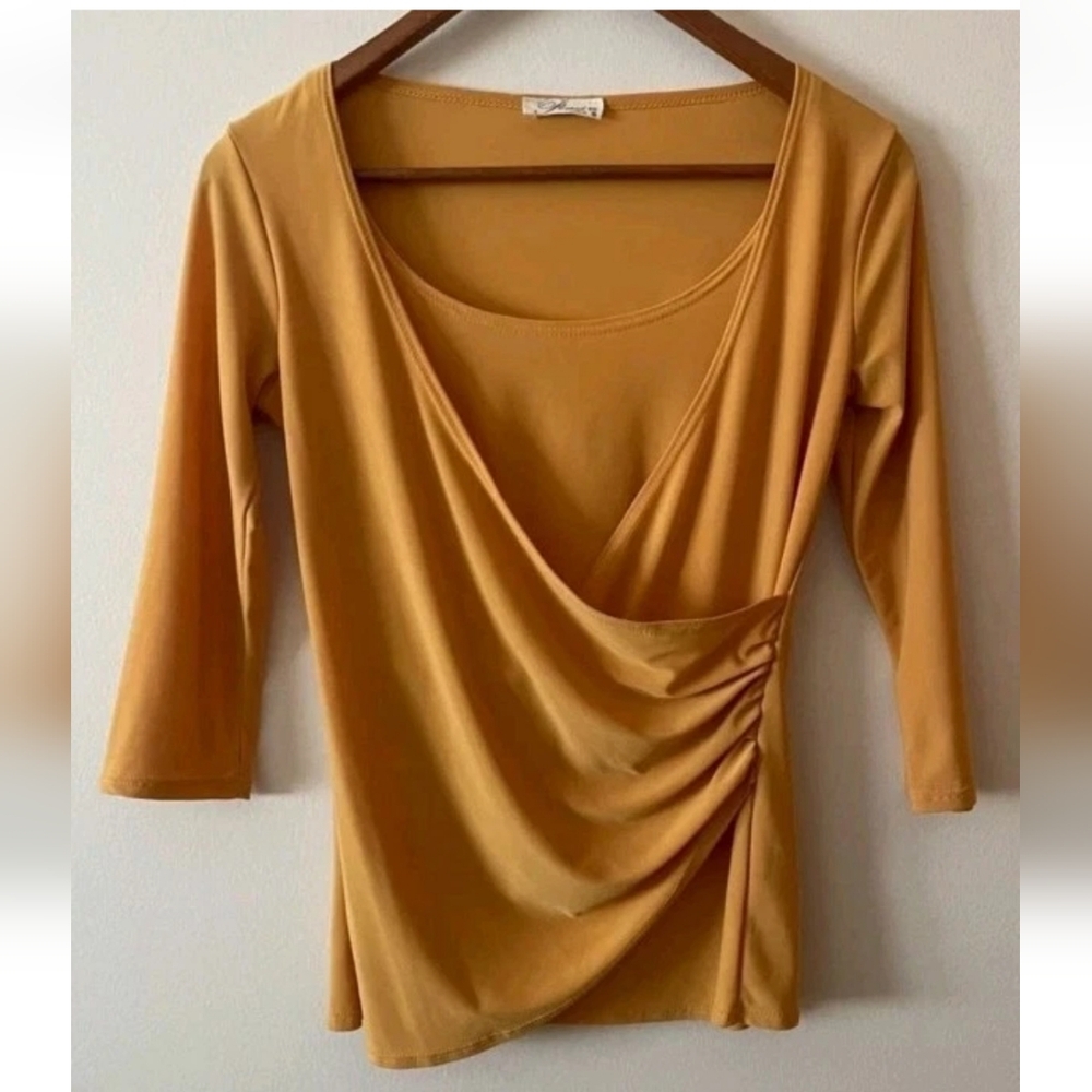 Prospect Blvd Mustard Yellow Faux Wrap Top